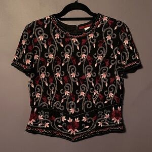 Emma Black 100% Silk Beaded Top